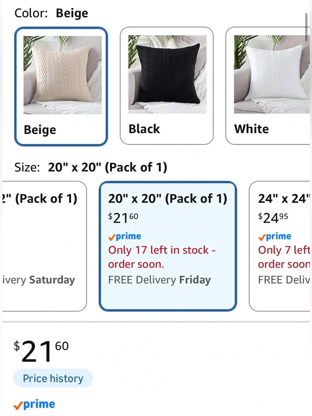 H13 NIB MANDIOO Cotton Knitted Decorative Throw Pillow COVER, 20”x20”, Beige
